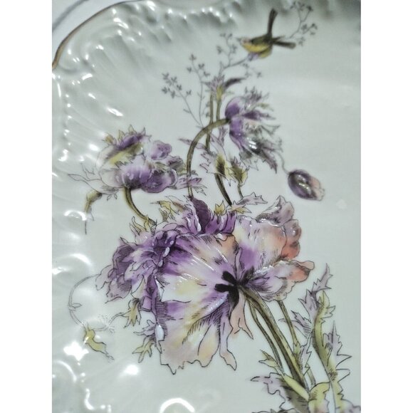 Antique Limoges France Hand Painted Cake/Dessert Serving Plate Knurled Edge 9" - Picture 7 of 14